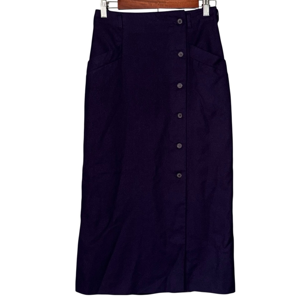 Vintage Paula Saker High Waist Asymmetrical Button Wool Pencil Skirt Size 4